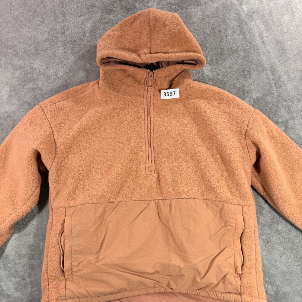 Fabletics Fleece Hoodie Women Small Orange 1/4 Zip Sherpa Pullover 3597